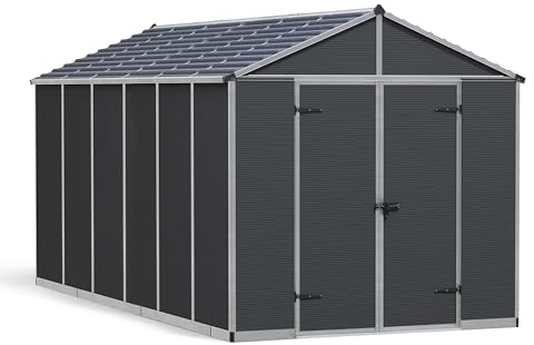 Canopia by Palram Gerätehaus Garten Rubicon 8x15 Geräteschuppen Metall 237 x 452cm Anthrazit Polycarbonatplatten rostbeständig UV-Schutz