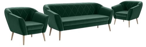 MEBLINI Mini Sofa Set 3-1-1 für Wohnzimmer - Mini Lounge für fünf Personen - Küchensofa - Sofa Klein - Sitzgarnitur - Polstergarnitur - Sofagarnituren - Gisela - 3+1+1 - Grün Samt
