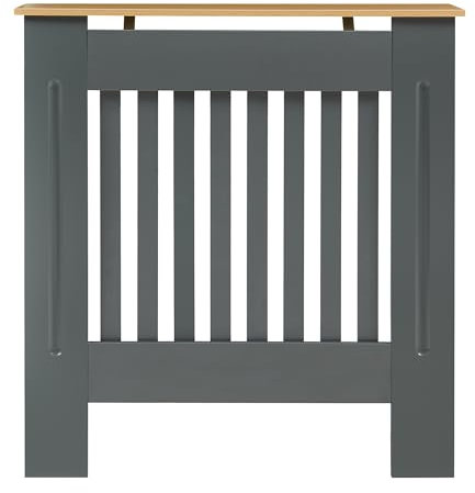 Panana Modern Slatted Radiator Cover, Slatted Cabinet Radiator Covers MDF Wood Cabinet Shelf Heating Covers For Living Room, Hallway (Grey with Wood Top, S)
