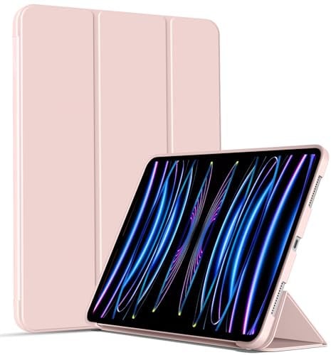 BFGTSJF Case iPad Pro 11 Inch 4th/3rd/2nd Generation 2022/2021/2020, Auto Sleep/Wake, Support 2nd Pencil Charging, Smart Slim Lightweight Trifold Stand Protective Soft TPU Cover - Pink