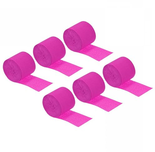 Unifizz Serpentinas de papel crepé de 32 pies de largo y 1.38 pulgadas de ancho, para fiesta de cumpleaños, boda, Navidad, festivales, decoración, manualidades, fucsia, 6 unidades
