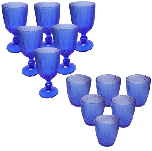 Set di 12 Bicchieri Blu - COSEDACASA - 6 Calici per Vino e 6 Bicchieri per Acqua misura unica - Eleganza e Versatilità