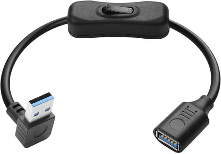 JSADZKJ Cable USB 3.0 de 90 Grados Con Interruptor, Tipo A Macho a Hembra, Cable de Extensión Para Soporte de Datos y Alimentación, Compatible Con PC y Portátil