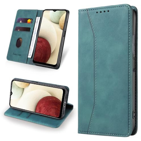 Leaisan Handyhülle für Samsung Galaxy A12 Hülle Premium Leder Flip Klappbare Stoßfeste Magnetische [Standfunktion] [Kartenfächern] Schutzhülle für Samsung Galaxy A12 Tasche - Malachitgrün