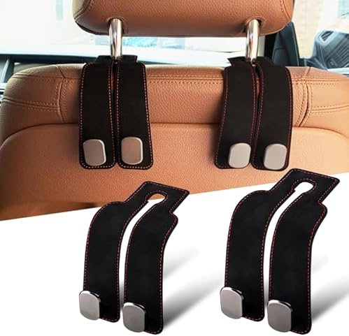2PCS Car Hooks for Headrest, Car Seat Back Storage Hook, Leather Car Seat Organiser Hook, Car Purse Hook Tool Car Seat Accessories Double Car Hanger Storage for Bags,Purses, Handbags (Black)