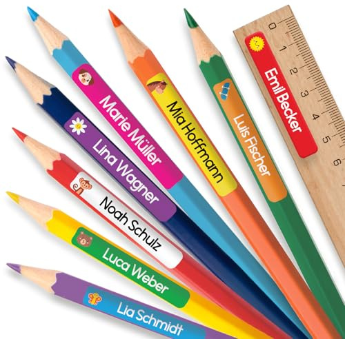 Personalisierte Namensaufkleber für Kinder - Schule (225 Stk, Blau) | Spülmaschinenfest, Aufkleber für Stifte & Schulsachen, Klebeetiketten zum Beschriften, Selbstklebende Namensetiketten