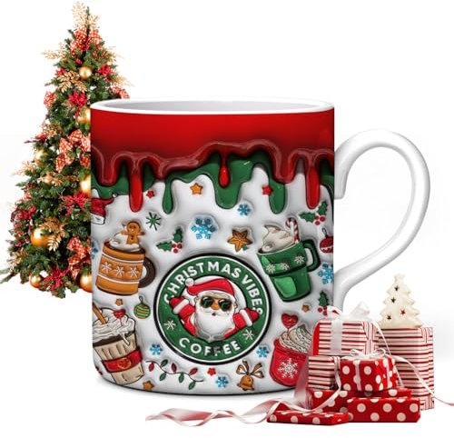 Umllpet Tasse de Noël 3D - En céramique - 350 ml - Tasse à café - Tasse à thé - Tasse à thé - Tasse de Noël - Tasse à café - Tasse à café - Tasse à café - Tasse à café - Décoration de Noël - Cadeau