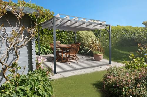 Cazeboo Pergola bioclimatique autoportante 3x3m Bahia, Toile Beige, L.291x291x220 cm, Lames orientables Acier