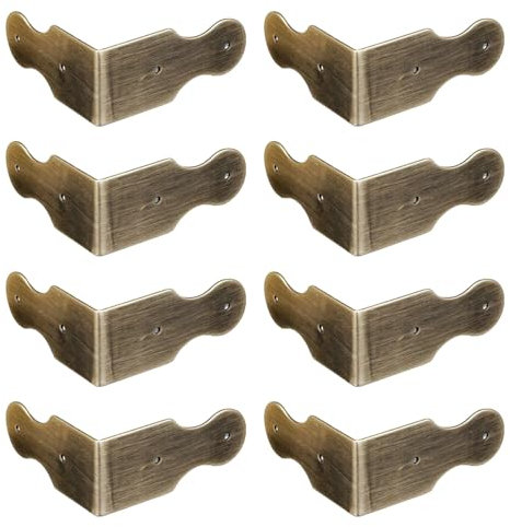 Lot de 8 protections d'angle vintage en laiton à angle droit pour bords de bureau, table, boîtes à bijoux, armoires, bronze antique