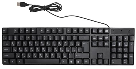 Plyisty Teclado de Idioma Ultradelgado, Teclado Bilingüe Ruso/español/francés Inglés de 104 Teclas, Teclado de Computadora Compacto con Cable USB (Ruso)