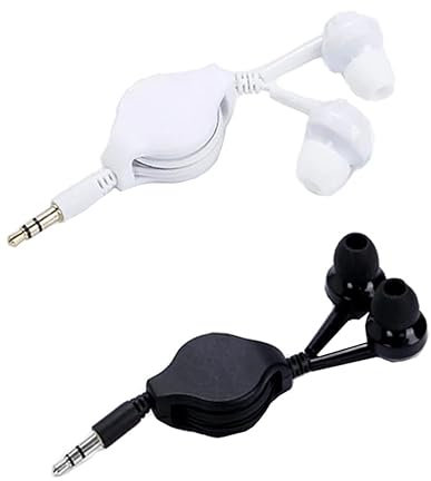 ThtRht Lot de 2 écouteurs filaires rétractables avec prise jack 3,5 mm stéréo pour ordinateur, PC, tablette, téléphone, avion, avion, avion, avion, ordinateur portable, lecteur MP3