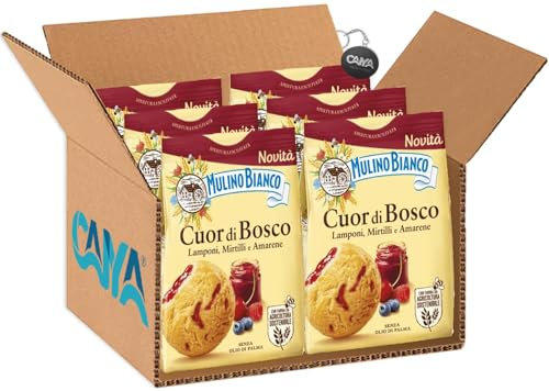 Mulino Bianco Cuor di Bosco Biscotto di Pasta Frolla con Ripieno a Lampone, Mirtilli e Amarene 300g [CAIYA® BOX da 6 Confezioni]
