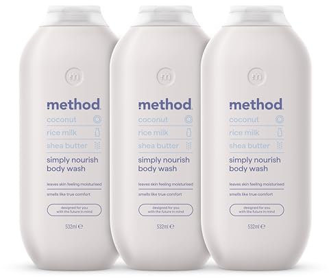 Method Body Wash, Simply Nourish, Shower Gel, Coconut, Rice Milk And Shea Butter Scent, Pack of 3, 3 X 532ml