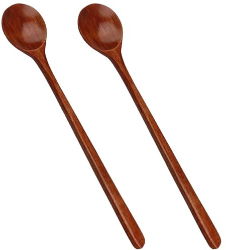 2pcs Cucharas de Madera,Cucharas Soperas Mango Largo de Cocina,Natural Cucharas Madera,Cucharas de Sopa de Nanmu Natural,para Remover y Mezclar los Alimentos,Miel,Chocolate Caliente,Café