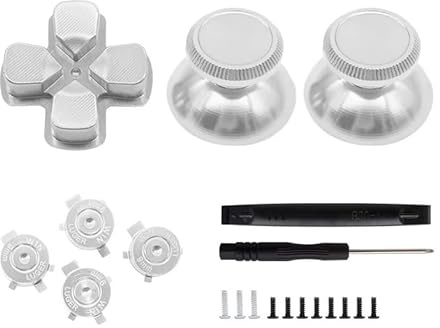 Boutons en métal pour manette PS5, poignées Thump D-Pad, touches d'action, croix directionnelle (argenté)