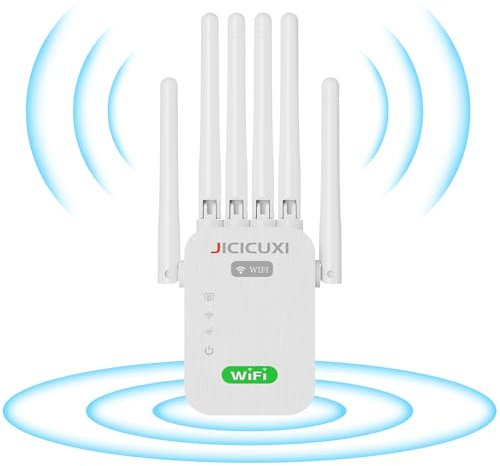 Ripetitore WiFi Amplificatore WiFi ripetitore di potenza per fino a 5.000 m² e 50 dispositivi con 6 antenne, Internet Booster compatibile con tutti i dispositivi Wi-Fi, Bianco