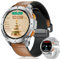 FOXBOX DM4 GPS Reloj Inteligente Hombre, 1.43 AMOLED Smartwatch con LED Linterna para Android iOS, 6 Localización por Satélite, IP68, Llamadas, 200+ Watch Face,170+ Deportes, Correa de Cuero + Plata