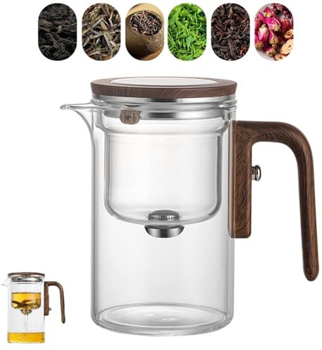 Magische Teekanne, geteilte Glas-Teekanne mit Holzgriff, magische Glas-Teekanne mit abnehmbarem Sieb und Wassertrennung, Drucksteuerung