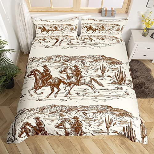 Homewish Set copripiumino king size per adulti e uomini, set di biancheria da letto Westurn Cowboy per adolescenti e donne, con stampa di cavalli astratti, stile rustico rustico, per tutte le