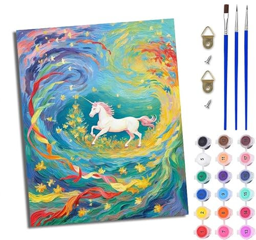 WJWWANG Peinture par Numéros pour Adulte DIY Peinture Numero Adulte Débutants Licorne rose abstraite 40x50cm Numéro Kit Peinture par Décoration Murale et Cadeaux Pour La Maison