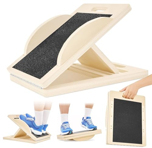 3 in 1 Wadendehner Schrägbrett aus Holz - 5-fach verstellbarer Slant Board, Neigungsbrett und Wadendehner - Mobility Balance Board für Wadenstreckung & Gleichgewichtstraining - Inklusive Tragegriff
