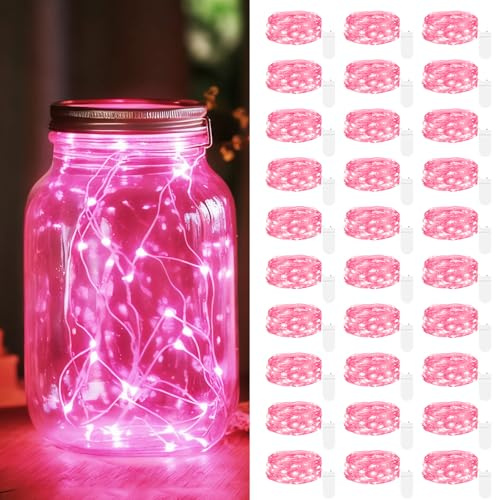 [30 Stück] LED Mini Lichterkette mit Batterie, 2M 20 LED Led Lichterkette Draht mit Batteriebetrieben, Micro Lichterkette Innen, Lichterketten Klein Wasserdicht für Hochzeit Weihnachtsdeko(Rosa)