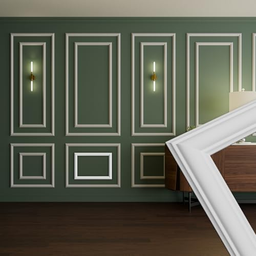 HEXIM Stuckleisten Wandrahmen Sets HDPS weiß - Auswahl an Größen für Wand, Decke, Bilder & Spiegel - Für strukturierte Wandgestaltung im klassischen Look (RM18-J 36X51CM)