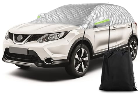Hageldecke Halbgarage Kompatibel mit Nissan Qashqai 2013-2025, Schneeschutz Halbe Autoabdeckung 6 Schichten Verdickte Halbabdeckung wasserdichte mit Winddichtem Gurt Reflexstreifen