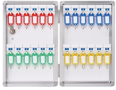 Aluminium-Schlüsselkasten mit Sicherheitsschloss für Klassenzimmer, Büro, Fitnessstudio, Wandmontage, Schlüsselkasten mit Etiketten, 24 Haken
