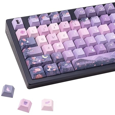 COOMICKEY Dreamy Purple Keycaps, 130 Keys PBT Custom Keycaps, Cherry Profile Dye-Sublimation Keycap Set, Cute Keyboard Key Caps for Mechanical Keyboards