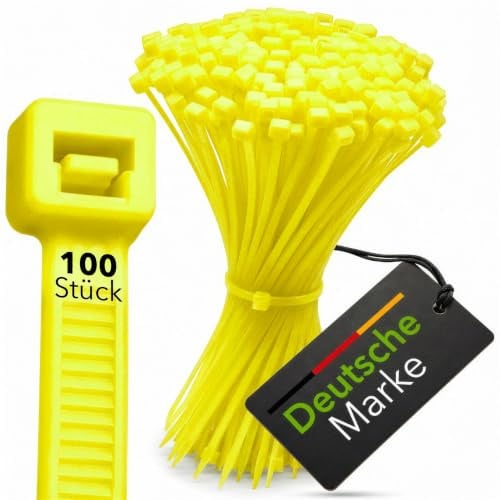 BeBo Kabelbinder Neon Gelb 4,8 x 200mm 100 Stück fluoreszierend | Leuchtendes Neon-Gelb, 23 kg Zugkraft, Bündeldurchmesser bis 50 mm. Für Kennzeichnung, Werkstatt und Deko im Innenbereich