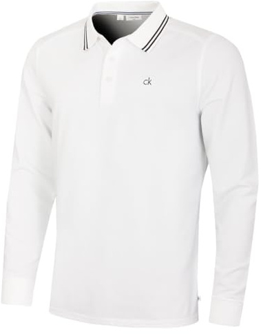 Calvin Klein Mens Campus Long Sleeve Stretch Tipped Polo Shirt