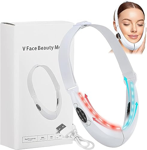 V Face Beauty Meter Elektrisches Gesichtsmassagegerät, V Face Lifting Gerät V Face Shaping Massagegerät Doppelkinn Entferner Gerät, 8 Gang Jawline Trainer Rot Blau Licht zur Reduzierung Doppelkinns