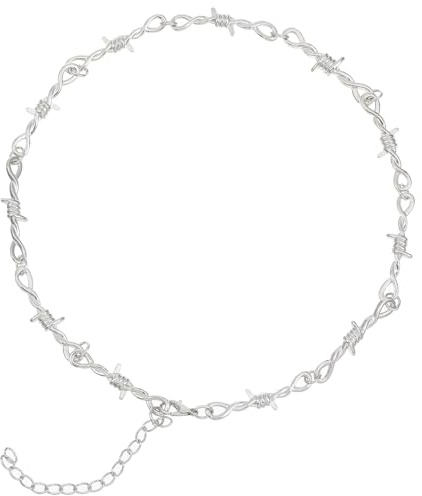 Yolev Barbed Wire Necklace Punk Thorns Barbwire Necklace Silver Metal Grunge Jewelry Vintage Barbed Wire Chain Hiphop Rock Goth Chain for Men Women Y2k Daily Versatile Fashion