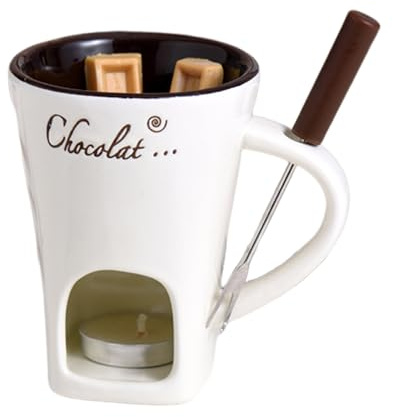 Opdestn Schokoladen Fondue Tasse - Keramik Schokoladen Schmelztopf Mit Gabel - Kleine Käse Butter Fondue Tasse | Für Abendessen Vorspeise Dessert Käsesauce Süßigkeiten Brot Karamell Date Night