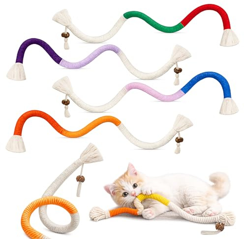 Belrez Cat Chew Rope, 4 Pcs Cat Chew Toy with Refillable Natural Catnip - Dental Care Kitten Teething Toys, Interactive Organic Cotton Chew Rope Toys for Cats, Increase Appetite & Relief Stress, 70 cm