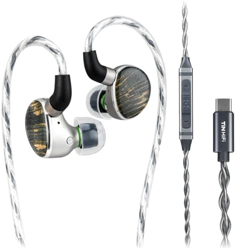 TINHIFI T6 HiFi In-Ear Monitor IEM, 1DD + 1 Planar Hybrid Wired Earphones, Flagship Dynamic Driver, Detachable Cable, Gaming and Studio Audiophile Earbuds (Silver, T6 Type-C+Mic)