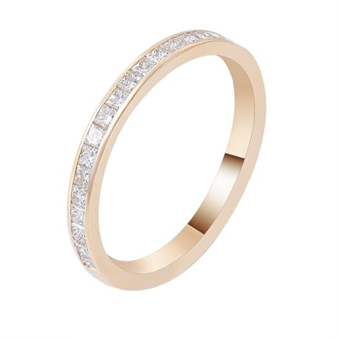 Musihy Women 9K Yellow Gold Dainty Half Eternity Wedding Promise Ring with Moissanite, Size H 1/2