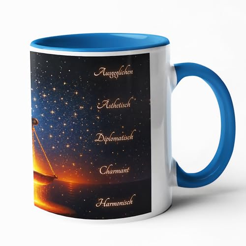 Becherbude Waage Sternzeichen-Tasse 330 ml – Blau Geschenk | Sternzeichen Waage & Horoskop – Geschenk für Astrologie-Fans | Spülmaschinenfest | über 3.000 Spülgänge getestet