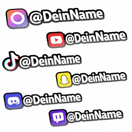 Social Media Vinyl Aufkleber personalisiert mit Benutzername – Custom Name Sticker für Auto Fenster, Geschäft oder Laptop – Wasserfester Vinyl Sticker mit Icon, Größe und Schrift frei wählbar