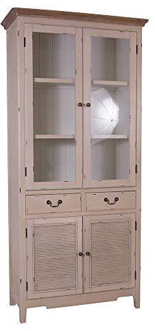 Vitrinenschrank Linde Landhaus Stil Holz Vitrine Vintage Look Creme weiß