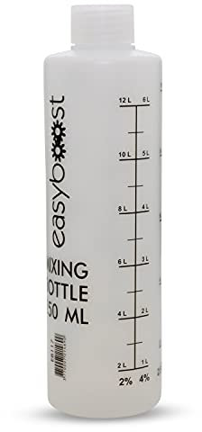 Easyboost Doseur Huile 2 Temps avec Bouchon 250ml Gradué 2% 2,5% 3% 4% 5% 6% Bidon Mélange Essence Carburant pour Scooter Moto Mob Tondeuse Tronçonneuse Débroussailleuse Booster AM6 Derbi