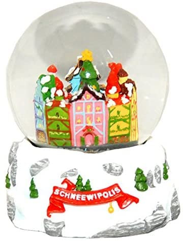 30023 süße Designer-Schneekugel Schneewipolis, romantische Fachwerkstatt mit Weihnachtsbaum Durchmesser 65mm