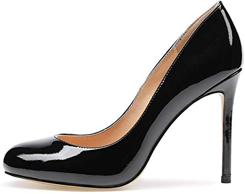 Castamere Escarpins Femme Bout Ronde Talon Aiguille Haute 10 CM Vernis Noir Escarpin EU 44