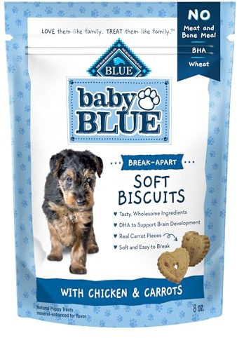 Blue Buffalo Baby Blue Soft Biscuits with DHA, Natural Dog Treats for Puppies, Great for Training, with Chicken & Carrots, 8-oz Bag