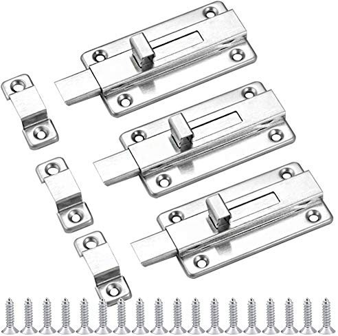 YuZhou 3 PCS Bedroom Door Lock, 4 Inch Sliding Door Locks Internal Door Bolt Lock Toilet Latch Heavy Duty Gate Latch Door Slide Lock Bathroom Latch Stainless Steel Door Latch Lock for Internal Doors