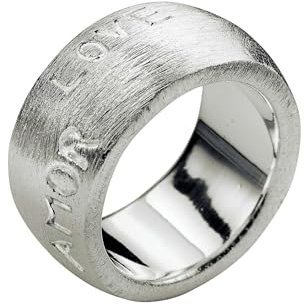 SILBERMOOS Damen Partner Ring Bandring massiv Gravur Liebe Love Amor Amore gebürstet 925 Sterling Silber