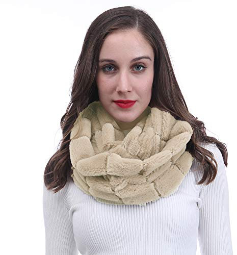 Lina & Lily Loop Schal Damen Winter Schlauchschal aus Kunstpelz (Beige)