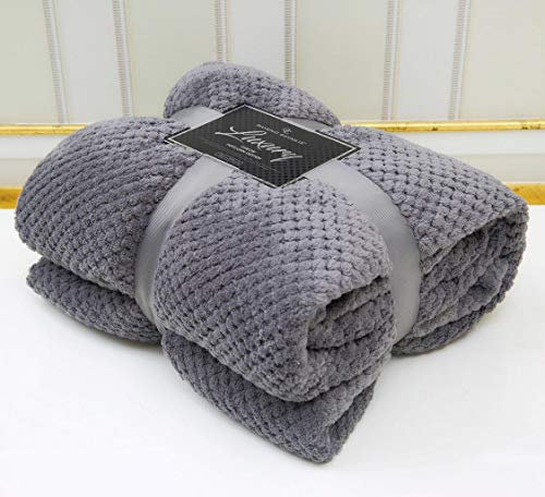 LJ Popcorn Waffle Style Luxurious Throws Super Soft Warm Cosy Sofa and Bed Fleece Blankets (Charcoal, King - 200x240cms)