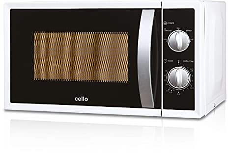 Cello 800 Watt 20L Microwave Oven, 5 Heating levels, Auto Timer, Manual Control, Defrost Function & Child Safety Lock, Basic White Microwave 800W, Microwave 20Litre Capacity Oven - MM820CXN